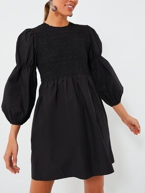 GANNI Black Cotton Poplin Black Mini  Smock 100% organic cotton Dress